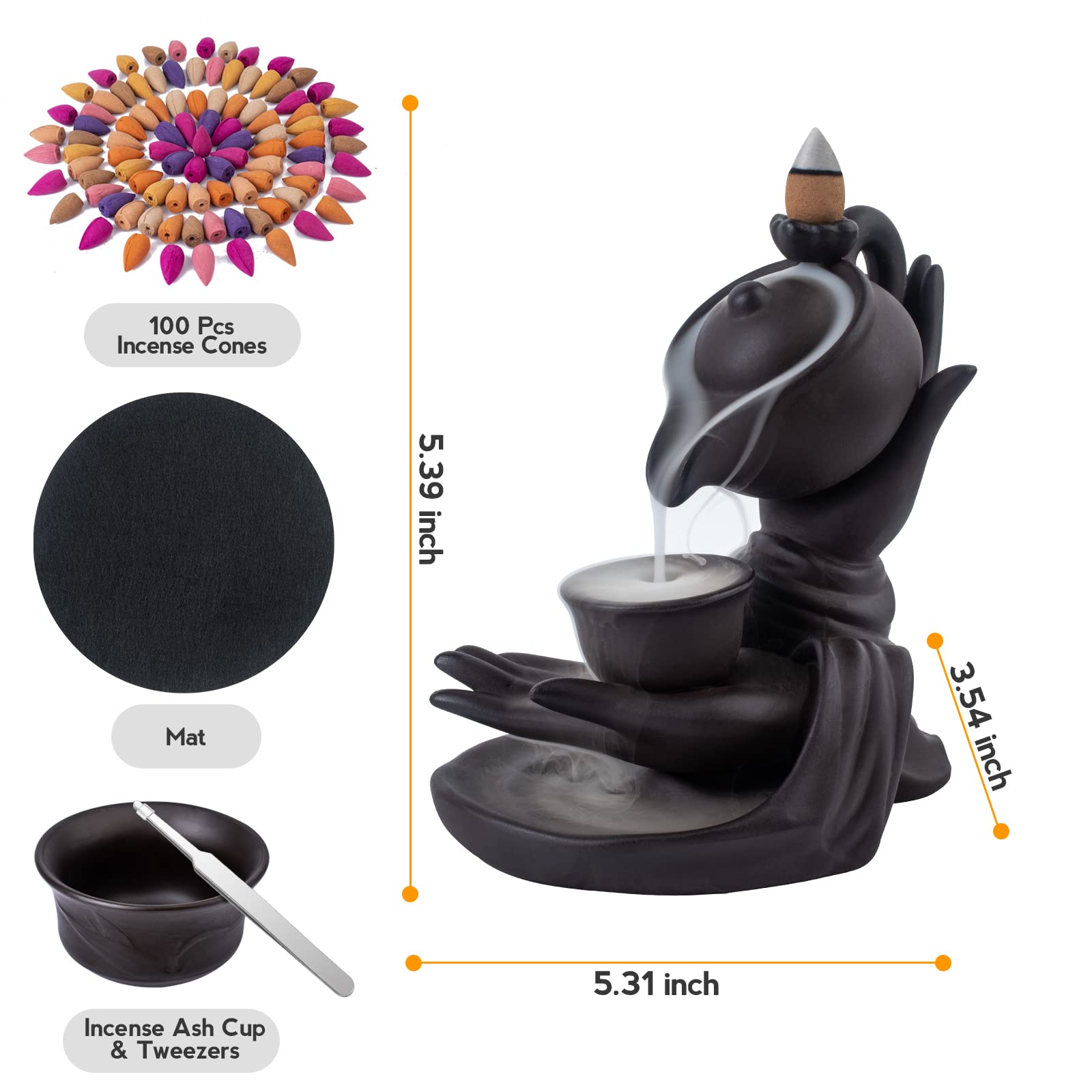 WONXISYO Waterfall Incense Burner Buddha Hand Backflow Incense
